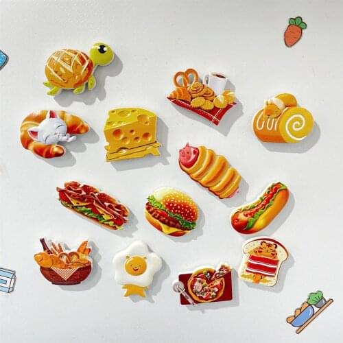 Home Decoration Magnetic Refrigerator Paste Sticky Notes Bread Machine Tomato Egg Pan Teapot Milk Model Fridge Magnet Collection