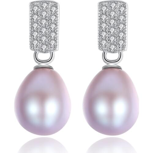 MetJakt 925 Sterling Silver 8mm Freshwater Pearl Micro Inlaid 3A Zircon Fashion Exquisite Womens Ear Studs
