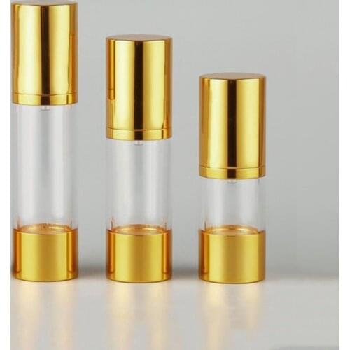 12pcs Refillable Cosmetic Airless Bottles Plastic AS Pump Lotion Containers with Golden cap 30ml 50ml liquid cream bottle