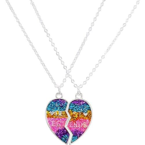 Fashion Bff Heart Pendant Necklace 2 pack shily Enamel Broken Heart Pendant On Stainless Chains Necklace For Kids