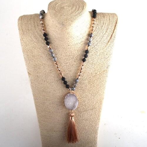 MD Fashion Bohemian Jewelry Natural Stones Crystal Knotted Druzy Stone Tassel Necklaces Women Boho Gift Drop Shipping