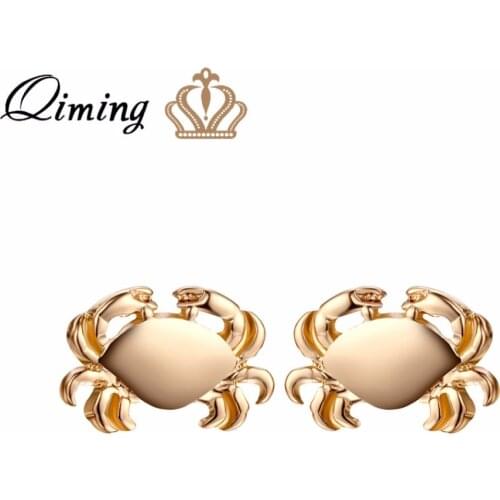 QIMING fashion Crab Earrings For Women Jewelry Cancer Zodiac Animal Charm Jewelry Ocean Inspired Vintage Gold Earrings Gift