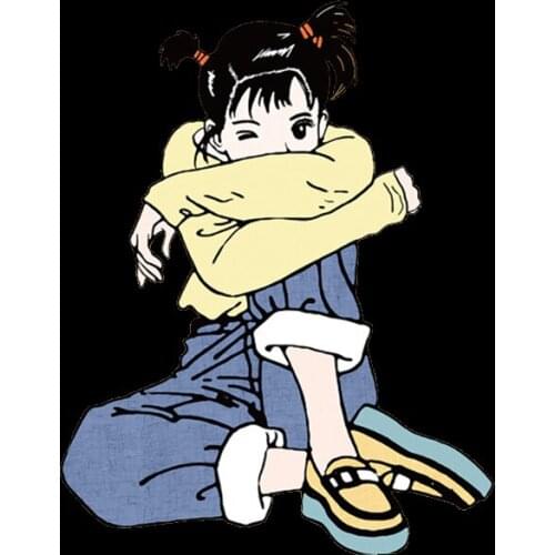 Cartoon Double ponytail girl Girl Badges Heat Transfer Diy T-Shirt Stripe Washable Clothing Stickers Eco-Friendly Stickers