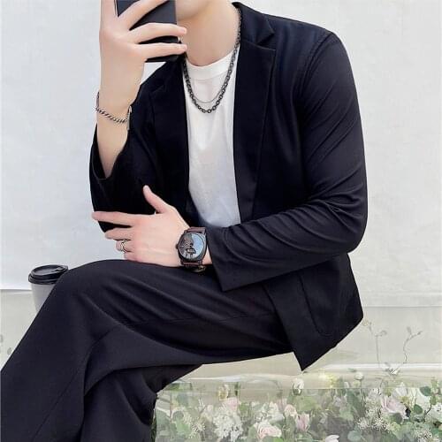 Summer Solid Color Ice Silk Men Blazers Long Sleeve Business Casual Slim Suit Jacket Streetwear Social Dress Coat Costume Homme