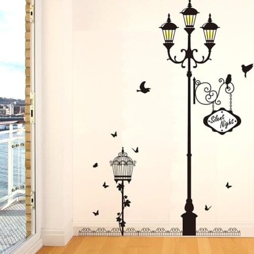 Night lights bird cage black street light lamp post wall stickers tv/sofa background wall stickers home decor for living room