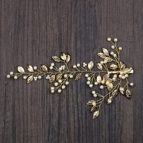 New Fashion Pearl Leaf Hairpin Greek Retro Gold Metal Hairpin Wedding Tiara Jewelry Trend