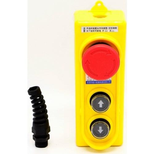 One Speed Control Hoist Crane Push Button 2 Pushbuttons Pendant Control Station With Emergency Stop Switch Silver Contact