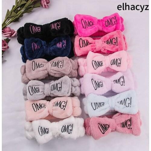 10pcs/lot Hot Sale Letter "omg" Headband Soft Elastic Hair Bow Hairband Fashion Women Hair Accessories Makeup Wash Face Headwear