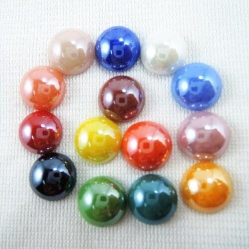 Mixed Colors 10mm 50pcs Shiny Glass Half Round FlatBack Cabochons Beads Diy Jewelry Flat Back Craft Scrapbooking HA-31