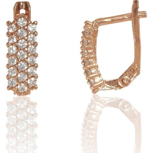 Nineveh Silver Half Round Model Rose Plated Zircon Cubic Zirconia Silver Italian Earrings