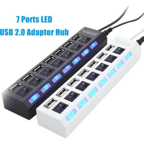 USB HUB 2.0 HUB Multi USB Splitter Light 7 Port Expander Multiple USB 2.0 Hab with Power Adapter USB2.0 Hub with Switch For PC
