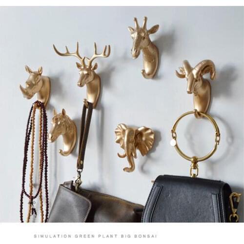 Clothing Cap Display Racks Coat Hanger Room Decor Creative Deer Head Animal Self Adhesive Hook Keys Wall Sticky Mount Holder