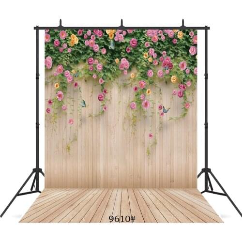 Flowers Wooden Floor Wall Vinyl Photographic Background Customized For Wedding Children Baby Shower Backdrops Photo Booth Studio