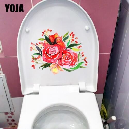 YOJA 21.6X17.9CM Red Flower Home WC Toilet Seat Stickers Room Wall Decoration T1-1805
