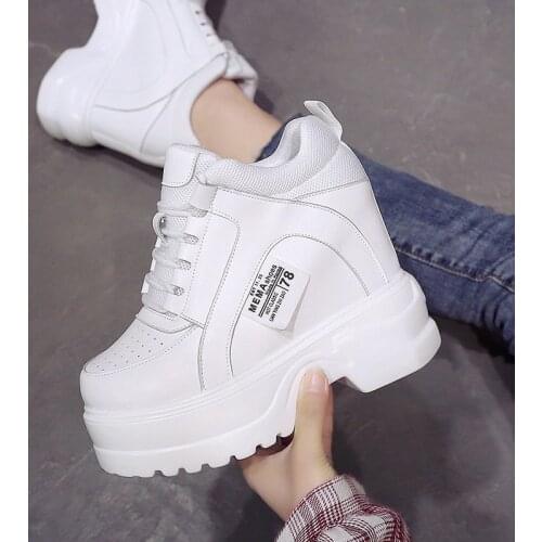 2021 Women Autumn Sneakers Platform 12CM Heels Casual Shoes Thick Sole Breathable Ladies Vulcanized Shoes Sneakers Zapatos Mujer