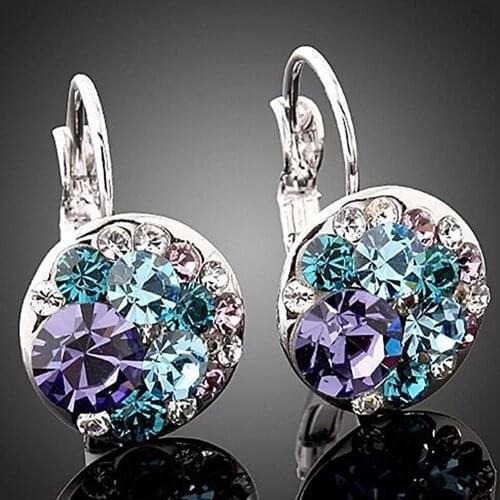 Womens Fashion Cubic Zirconia Full Crystal Leverback Silver Alloy Earrings