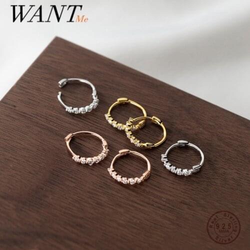 WANTME 925 Sterling Silver Fashion Bohemian Luxury Zircon Huggie Ear Buckle Earrings for Women 2021 Party Wedding Hoop Jewelry