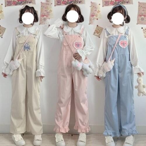 Winter Warm Corduroy Cute Heart Cartoon Embroidery Rompers Womens Jumpsuit Jumper Bodysuit Trousers Kawaii Girl Overalls Pants