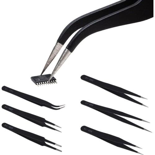 1 Pc ESD Safe Stainless Steel Anti-Static Tweezers Maintenance Repair Tool Makeup Tools & Accessories