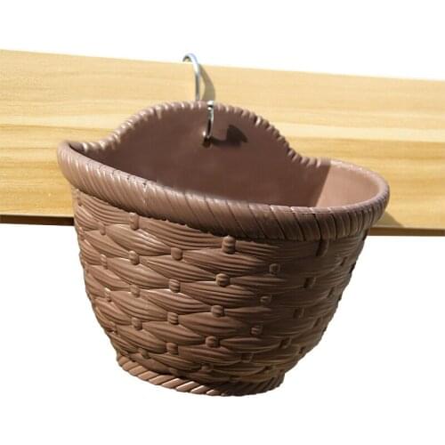 1PC Plastic Garden Wall-Mounted Flower Basket Handmade Hang Rustic Rattan Oval Flowerpot Pot Basket Garden Balcony Decoration
