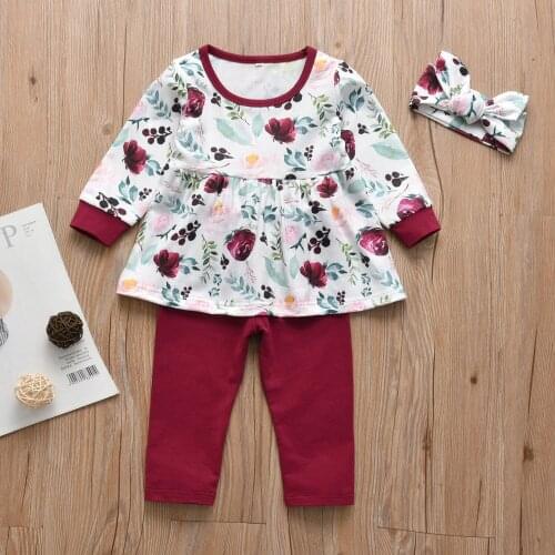 Newborn Baby Girls Clothes Sets Spring Autumn Infant Outfits Flower Long Sleeve Tops+Pants+Headband 3Pcs Toddler Clothing