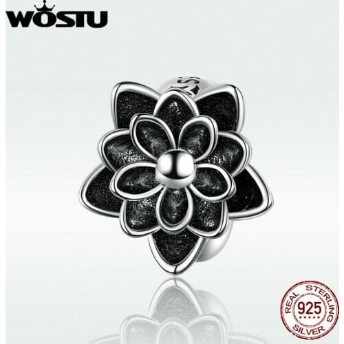 WOSTU S925 Lotus Beads Authentic 925 Sterling Silver Charm Beads Fit Bracelet & Bangle For Women Jewelry Gift BKC1196