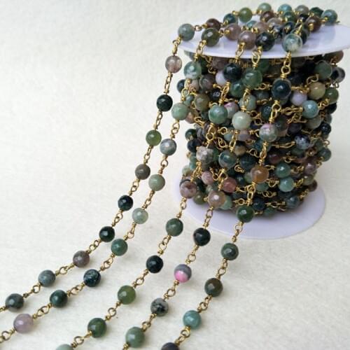 Handcrafted Gold Color Wire Wrapped Chains jewelry Finding,Natural Agat e stone Beaded Chains,DIY necklace jewelry making LZ13