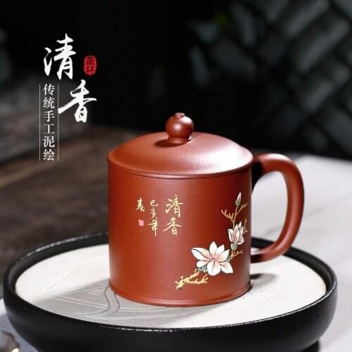 Chang tao 】 yixing purple sand cup run of mine ore pure manual cup cover cup bottom groove qing scent cover cup 360 cc