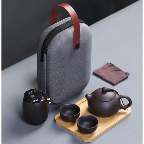 Travel tea set set portable bag express cup one pot two cups purple sand Kung Fu travel teapot tea set