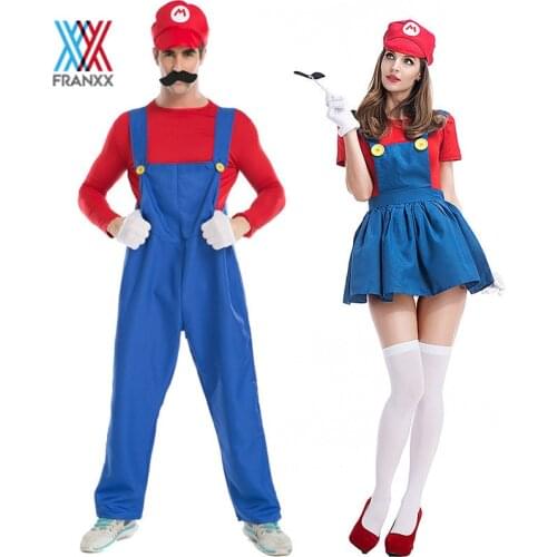 FRANXX Adults Funy SuperLuigi Brothers Plumber Cosplay Costume Women Girls Halloween Fancy Red Green Dress Party
