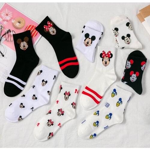 Disney cartoon Mickey Minnie printed cotton socks ladies sports tube socks Harajuku fashion socks girl socks