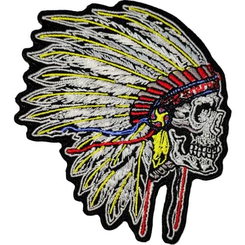 Indian Style Skull Embroidery Patch Appliqued Motorcycle Biker Rider Jacket Vest Accessories for DIY Clothing Decoration Sticker