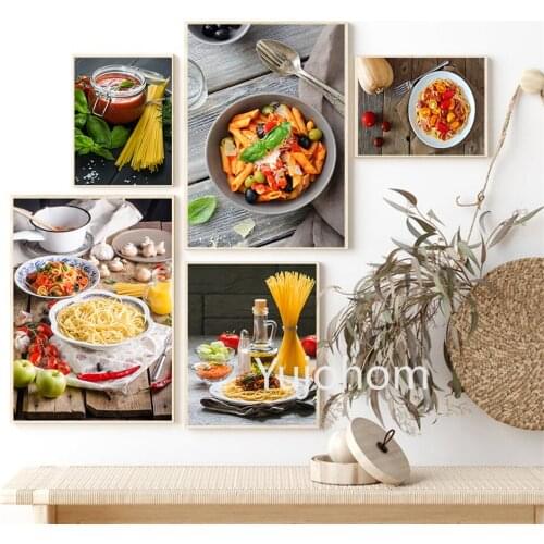 Italian Pasta Tomato Olives Garlic Restaurant Canvas Painting Posters and Prints Wall Art Kitcken Dinner Room Home Decor Picture