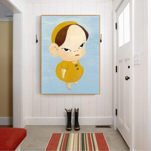 Citon Canvas Yoshitomo Nara《1994Yellow in Blue》Art Oil painting Artwork Poster Picture Modern Wall decor Home Decoration