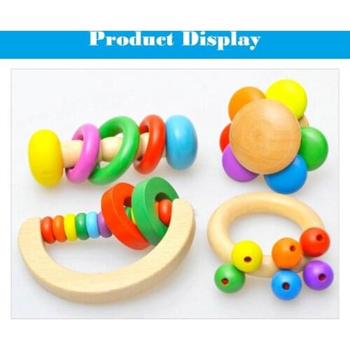 4 Type Colorful Wooden Bell Rattle Toy Hand Bells Baby Kids Music Educational Toys Noisy Musical Instruments Rattles