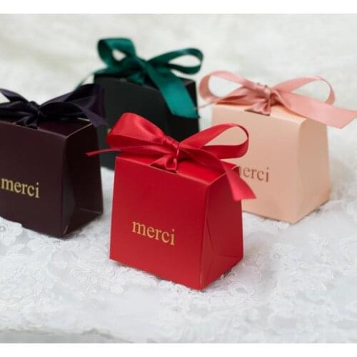 Merci Baby Shower Gift Box Packaging Birthday Party Candy Chocolate Box Christmas Pink Paper Bag Wedding Gifts For Guests