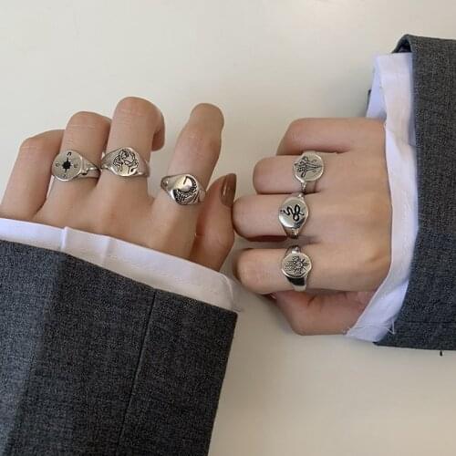 Morivovog 925 Sterling Silver 6 Style Retro Pattern Carved Ring for Women Original Creative Moon Flower Rings Designers Jewelry