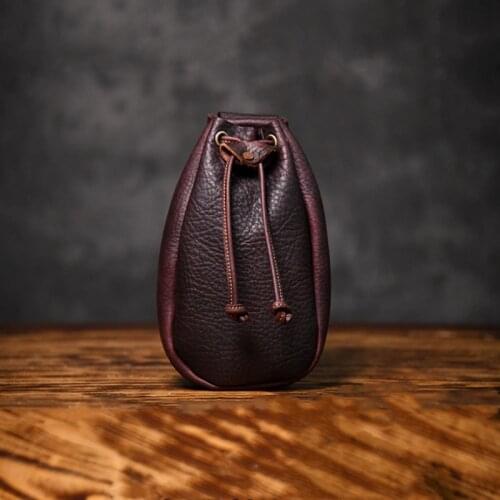 Cowhide Men Cigarette Case Lighter Pipe Belt Bag Retro Leather Drawstring Wear Belt Trend Locomotive Large Capacity Storage Bag