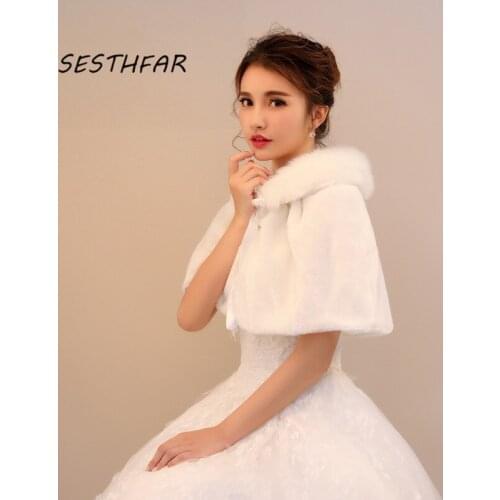 Fashion Women Fur Shrug Jacket Faux Fur Wrap Warm Large Shawl Winter Wedding Cover Up Stole Bridal Accessories PJ02
