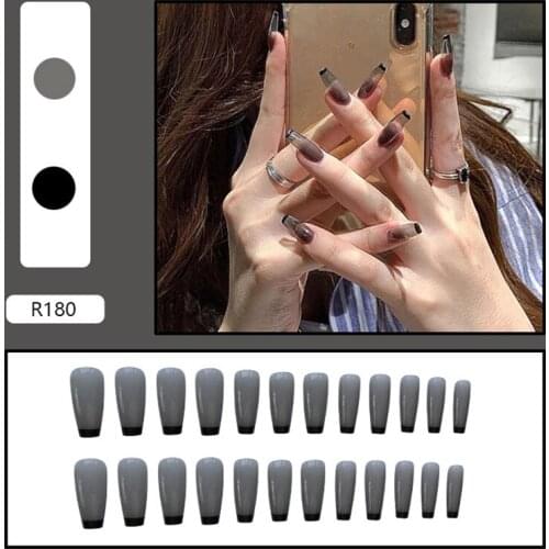 24Pcs False Nails lBallet Transparent Black DIY Slider Wear Long Paragraph Fashion Manicure Patch Save Time Wearable Nail Art
