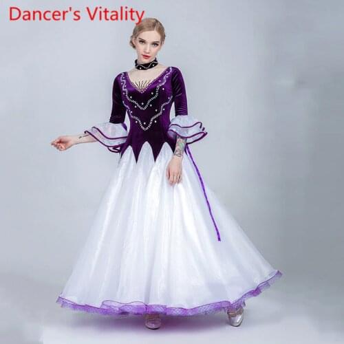 New Fashion Modern Dance Dress Ballroom Flared Sleeve Diamond Big Hem Long Dress Ballroom National Standard Dancing Clothes