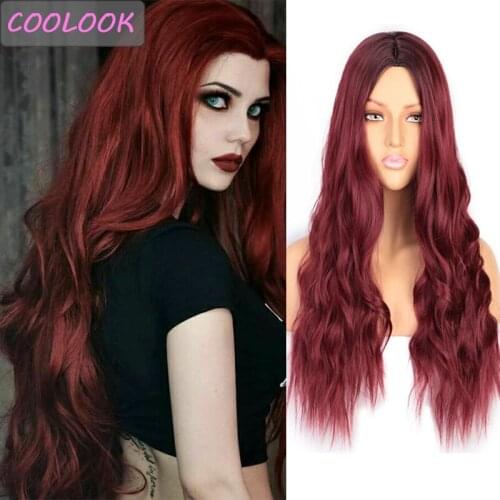 Body Wave Wigs for Black Women Burgundy Water Wave Wigs 24 Inch Long Wavy Purple Wigs Synthetic Heat Resistant Fake Hair Cosplay