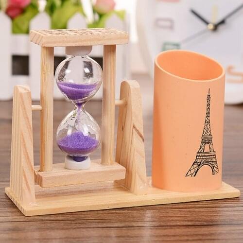 Hourglass Sand Timer Sand Clock with Pen Holder Makeup Brush Organizer Pencil Holder Stand for Home, Desk, Office Decoration