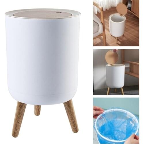 Plastic Trash Can with Lid Press Garbage Rubbish Bin High Foot Waste Container Organizer Bathroom Kitchen Decoration Ju15 21