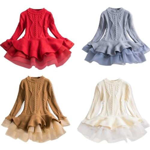 Xmas Girls Dress Long Sleeve Knitted Sweater Tutu Princess Party Children Dresses Autumn Winter Christmas Kids Costume for 3-8Y