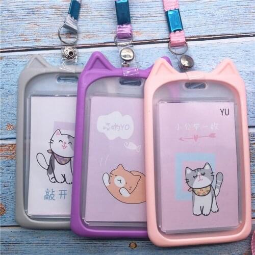 Credit Card ID Holder Cute Cartoon Silicone Bus Card Case Key Holder Ring Visit Door Identity Badge Cards Cover