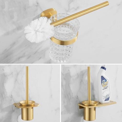 Nordic Gold Brushed Toilet Brush Holder Set Wall-mounted Durable Toilet Cleaning Brush Washing Brush Holder Aluminum CN(Origin)