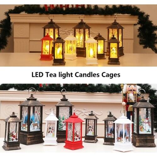 LED Tea light Candles,LED Christmas Candle Cages with Holder Elk Santa Claus Printing Candlestick for Christmas Decoration