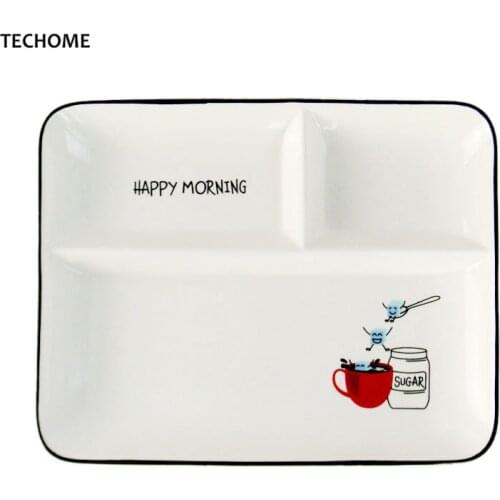 High Quality Ceramic Adult Baby Dishes Rectangular Sub-grid Plate Dinner Banquet Necessaries Plates Adult Childrens Tableware