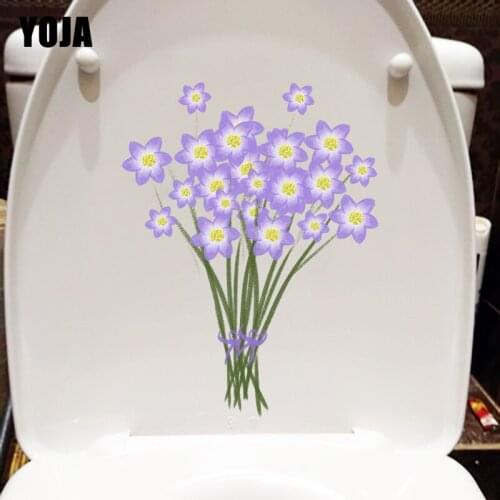 YOJA 18.5*24.1CM Fresh Purple Bouquet Cartoon Plant Bedroom Wall Decor Toilet Seat Stickers T1-1036